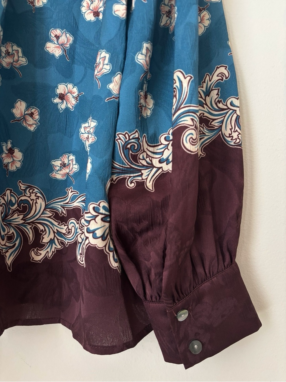 Current Air Blue & Brown Floral Button Up Blouse Small - Picture 5 of 8